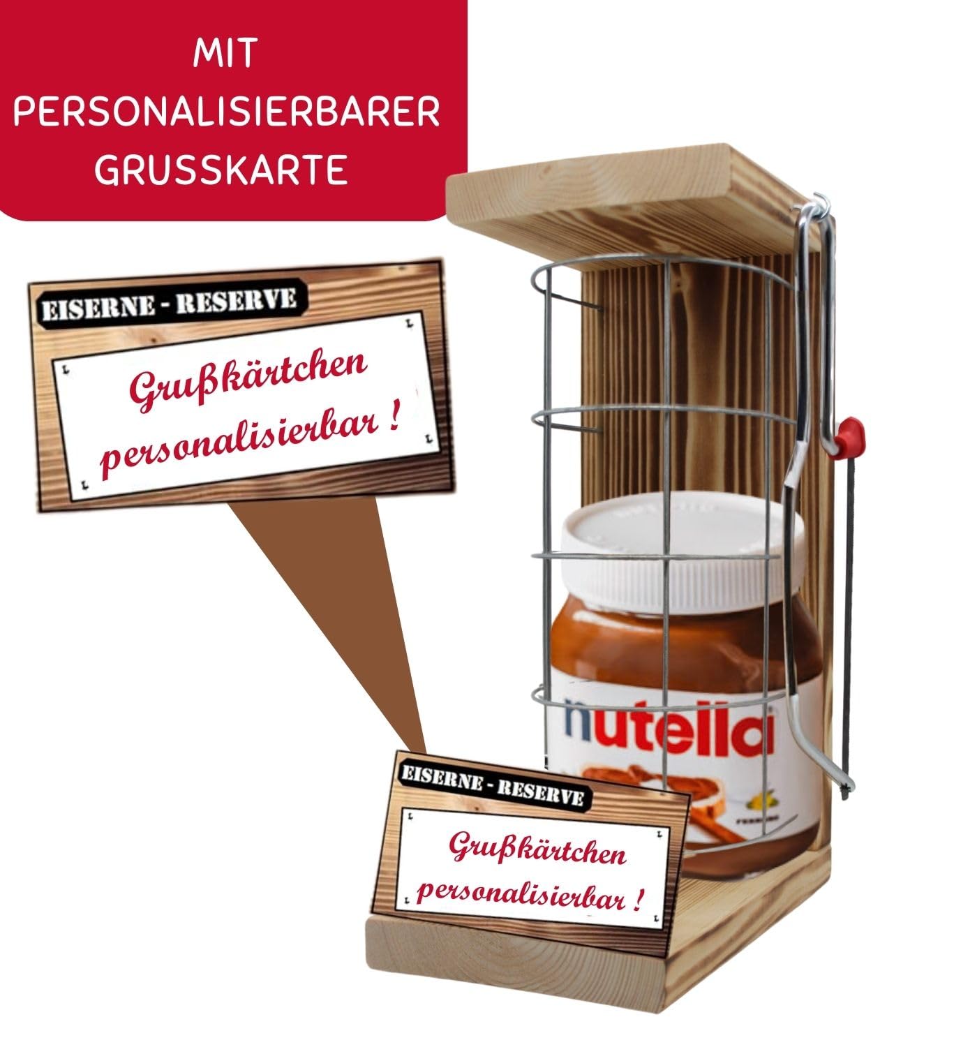 Personalisierte Geschenke für Männer Frauen Geschenkidee mit Namen - Eiserne Reserve Gitter Text rot Nutella (1 x 450 g) incl. Notsäge - Papa Mama Geburtstag Hochzeit