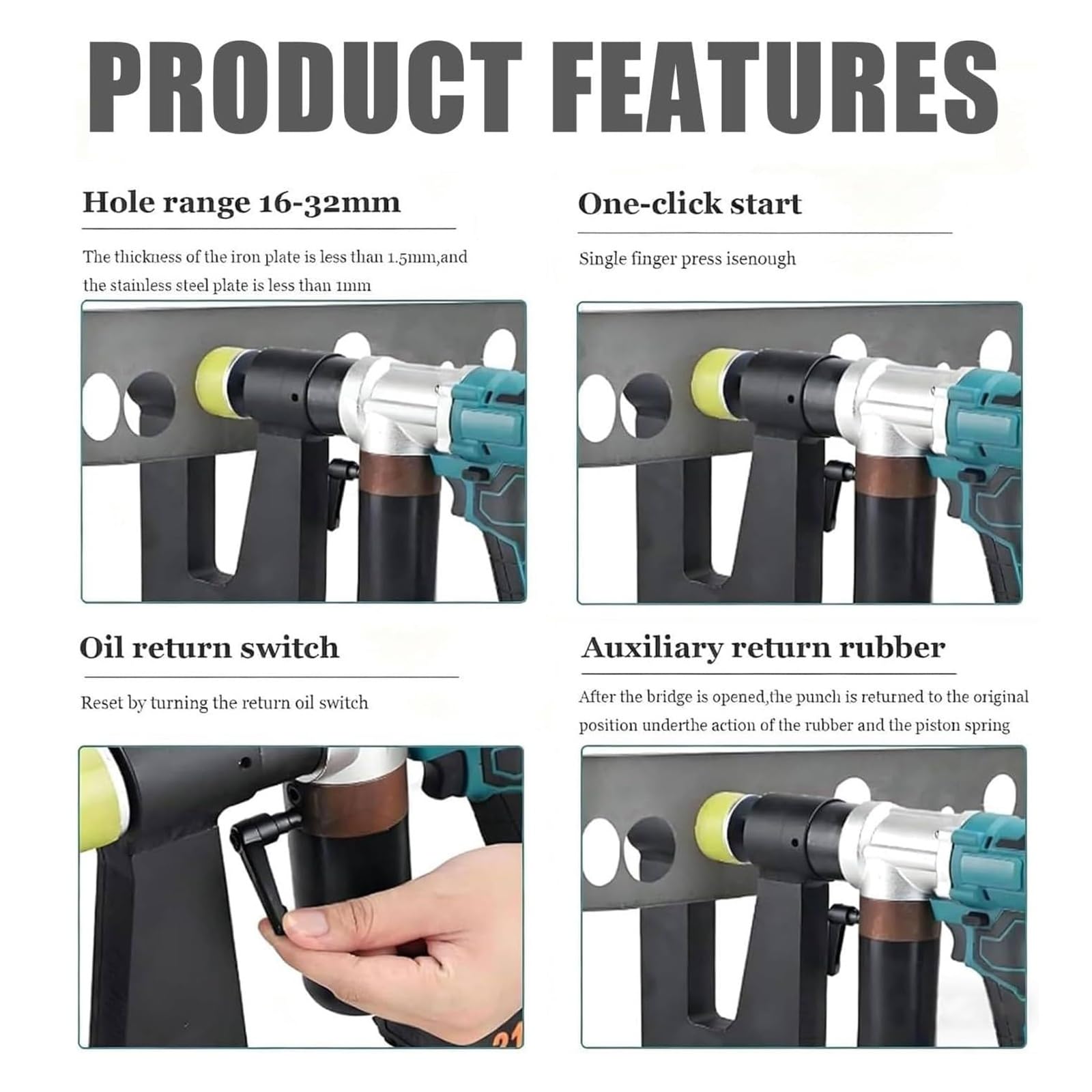 Perforatore idraulico, perforatore elettrico senza fili con 2 batterie, profondità 150 mm, resistente per metallo, punzonatura veloce 5s, include 1 stampo