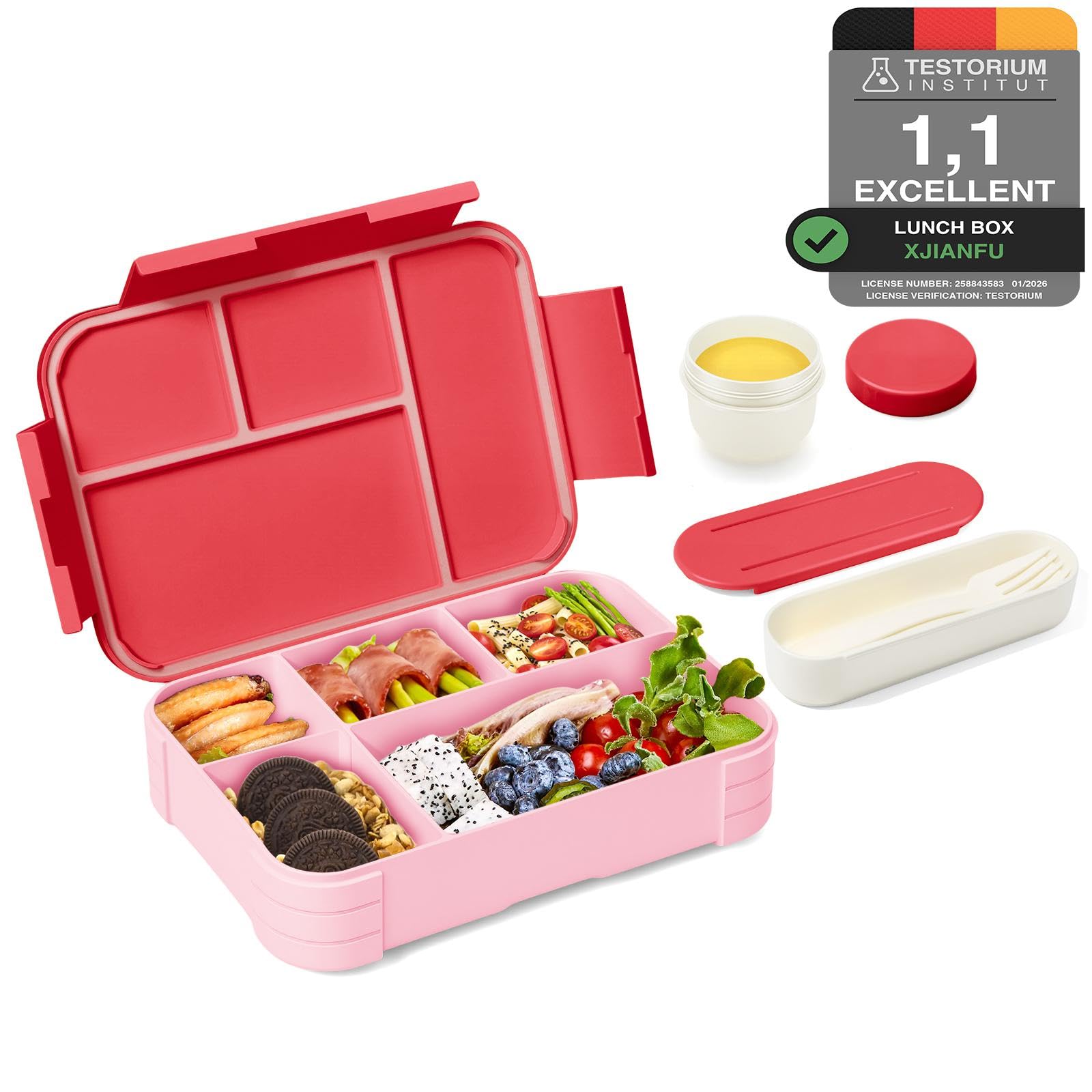 XJIANFU Brotdose Kinder mit Fächern,900ml Auslaufsichere Bento-Box, Kinder-Lunchbox,Auslaufsicher Fächern,Jausenbox Brotbox für,Mädchen & Jungen,Mikrowelle/spülmaschinenfest(Purple)
