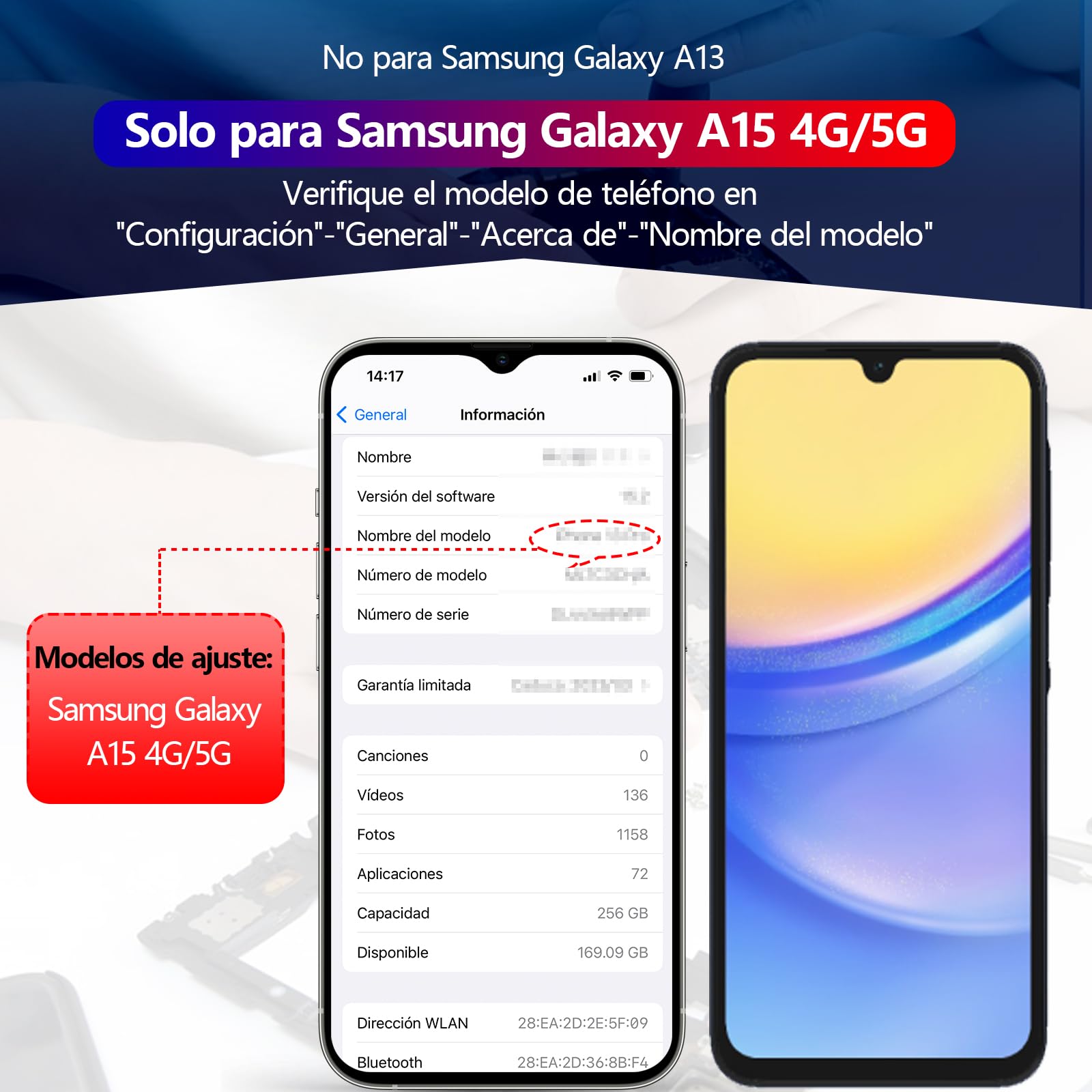 RongZy Pantalla para Samsung Galaxy A15 4G A155F Táctil LCD de Repuesto Ensamblaje Digitalizador Reemplazo para Samsung Galaxy A15 5G A156B con Herramientas de Reparación(Negro con Marco)