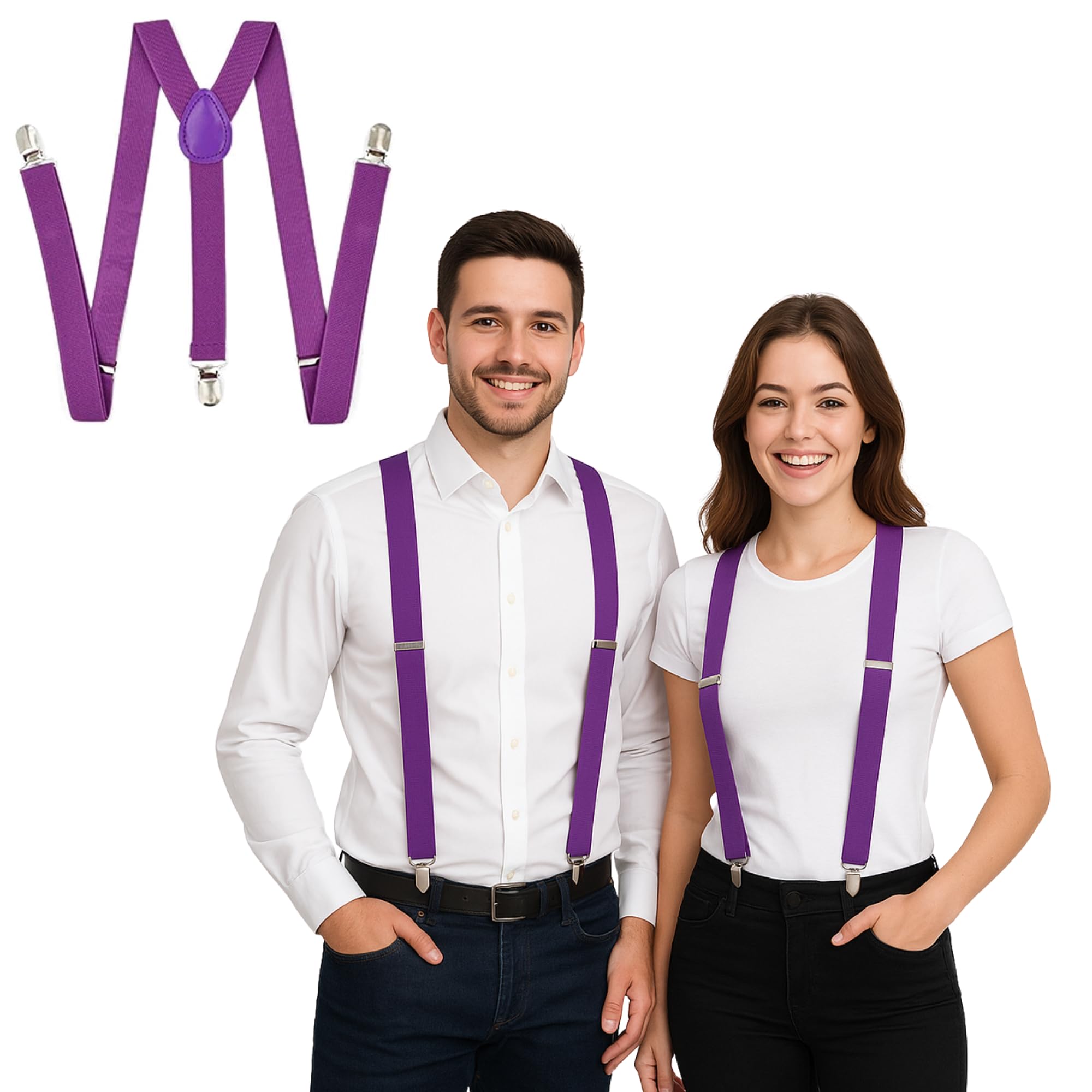 FNA Fashions Mens Ladies Unisex Adjustable Slim Braces Trouser Suspenders Clip On Fancy Dress (Purple)