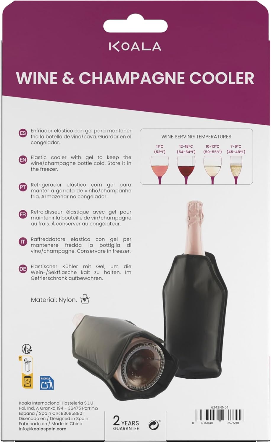 Koala High Tech-Black Wine & Champagne Wrap-1Piece, Plastic Gel Cooler, 15.5x3x23.5 cm
