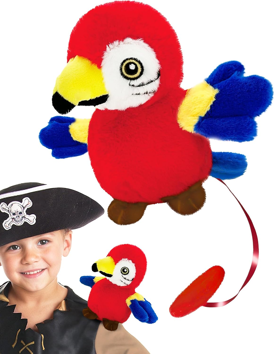 Pirate Shoulder Parrot Plush, Magnetic Parrot Stuffed Animal for Shoulder Prop Accessories, Halloween Pirate Costume Gifts Red