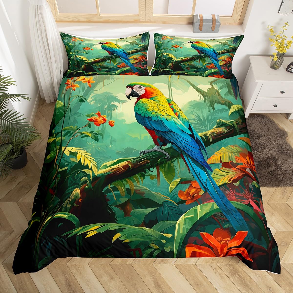 Couvre lit feuilles de palmier animaux sauvages au motif imprimé haute définition