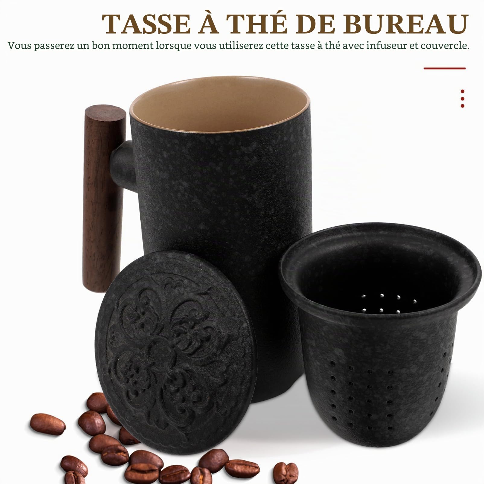 Tasse à Thé 300 Ml en Céramique avec Filtre et Couvercle Maison Bureau, pour Infusion Quotidienne Thé