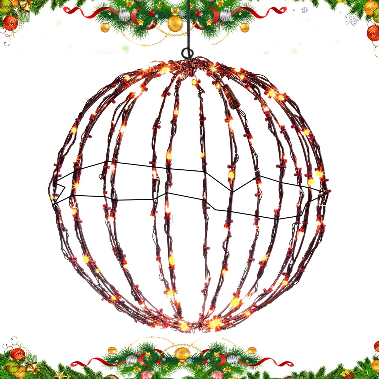 Luci a Sfera LED di Natale, Luce Sospesa Esterna, Metallo Pieghevole per Giardino, Globi Luminosi per Casa e Feste