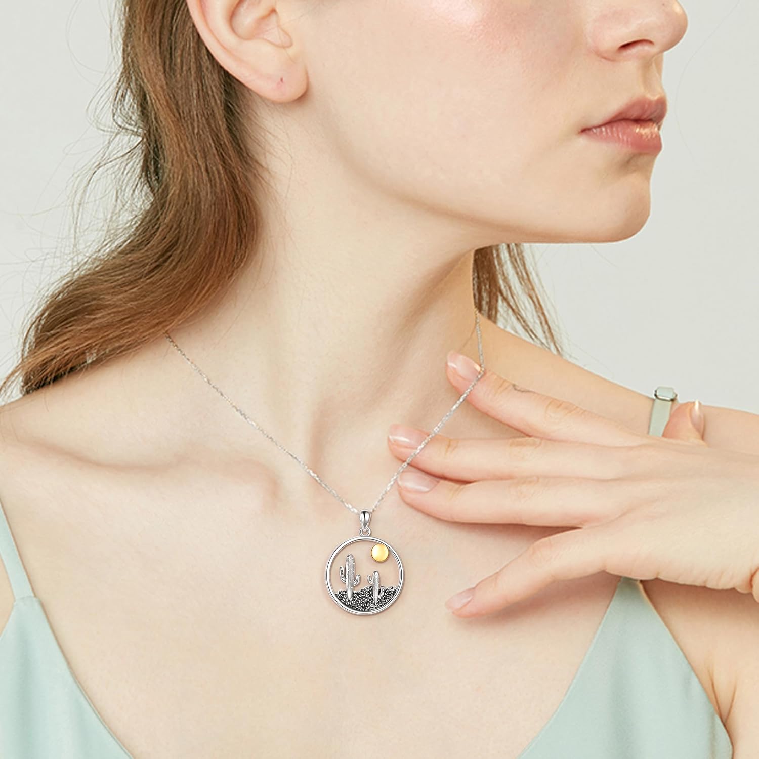 Cactus Gifts for Women 925 Sterling Silver Cactus Pendant Necklace Western Jewelry for Women - Image 4