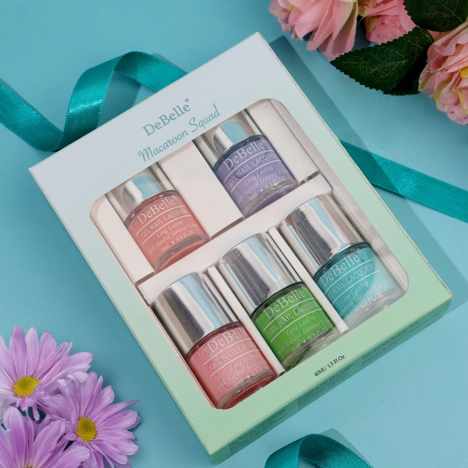 DeBelle Macaron Squad Set of 5 Nail Polish (De'carnation, Blueberry Crepe, Cherry Macaron, Matcha Cookie, Peppermint Puding) 40ml (8ml Each)
