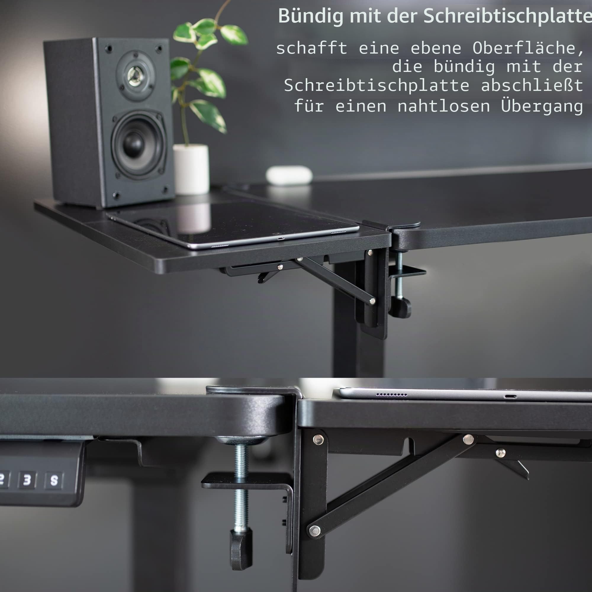 VIVO DESK-EXT24 Tischverlängerung zum Klemmen, 61 x 30,5 cm (14 inkl. Klemmen), Handgelenkstütze, faltbare Tastaturablage, Tischhalterung für Sitz-Steh-Schreibtische, Schwarz, DESK-EXT24
