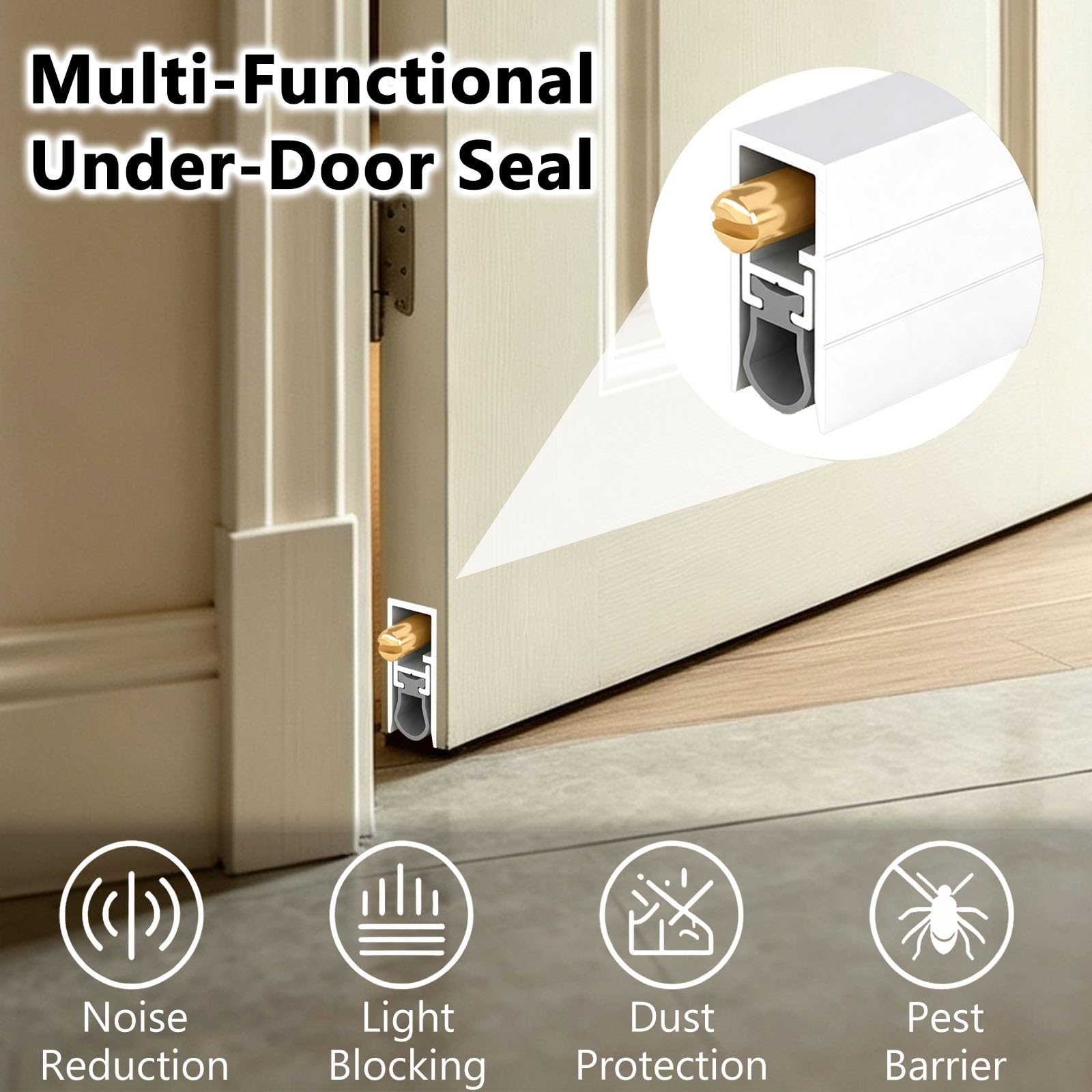 Sello Automático Bajo Puerta Con Perno Latón Interior Exterior | Ajuste Espacio 0–14 Mm, Burlete Inferior, Aluminio Silicona, Reducción Ruido, Bloqueo Luz, Protección Suelo