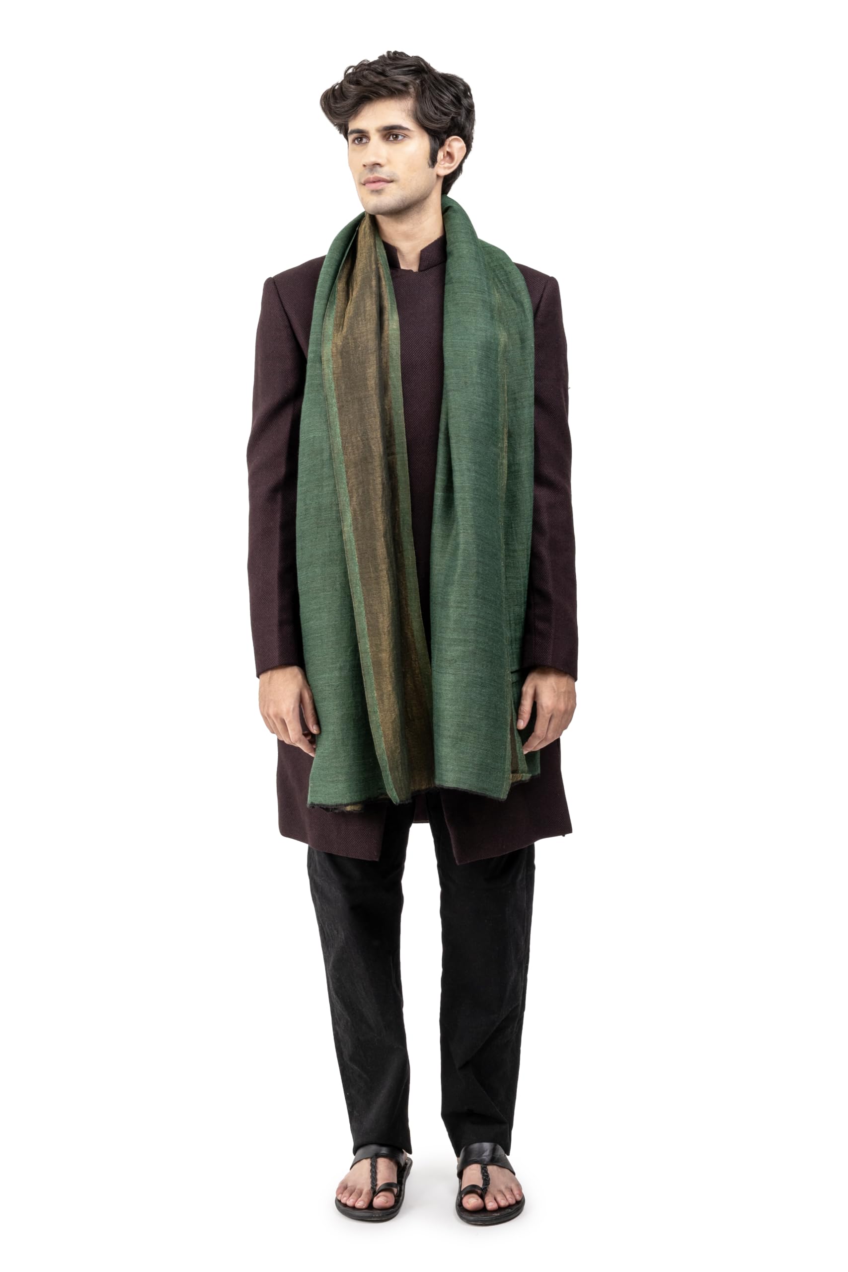 naureen Men Fine Wool Reversible Stole with Zari, Warm and Soft, 28x80 inch-picture-38