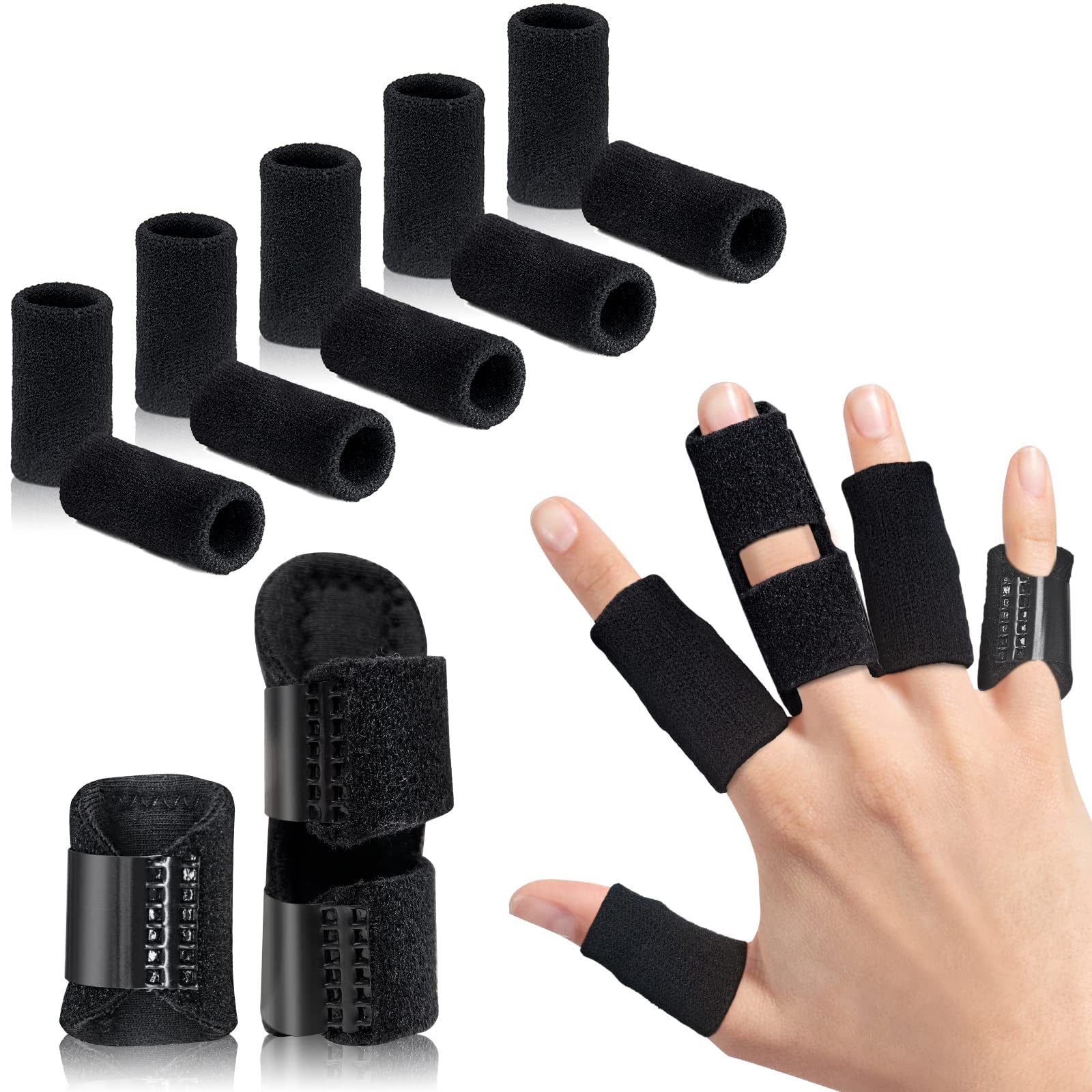 ELECDON Finger Splint, Set of 2 Trigger Finger Brace with 10 Nylon Sleeves for Finger Pain Relief and Sport Injuries, Swelling Tendon Release Relieving Finger Stiffness and Sprained Knuckles