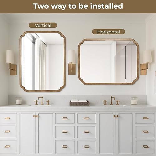 Vista 288 de WallBeyond Espejos de baño de madera para montar en la pared, espejos de pared con marco de madera rústica de 16 x 20 pulgadas, espejos de pared