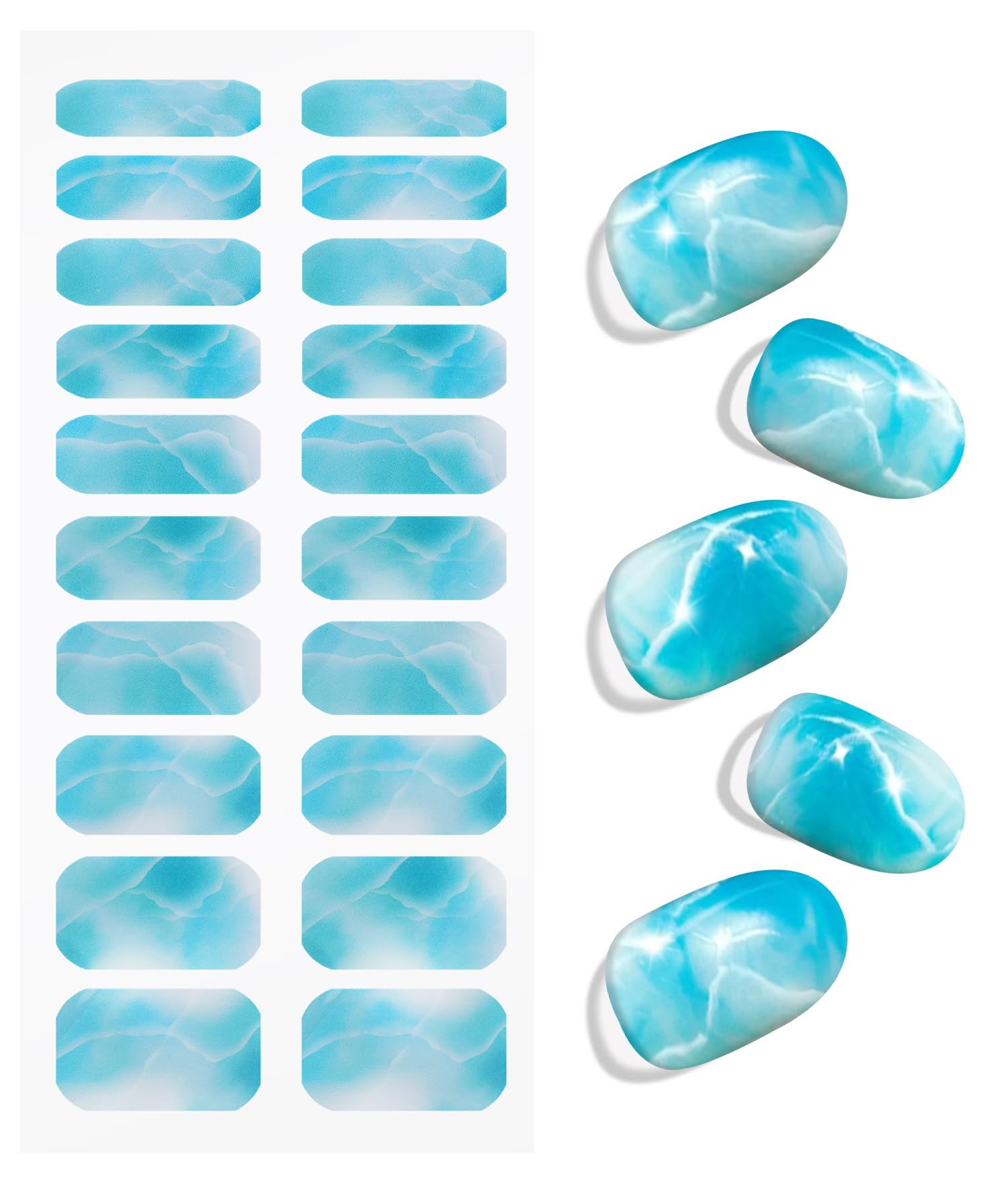 JMEOWIO Gel Nail Stickers Blue Green White Marble Semi Cured Gel Nail Strips Wraps UV/LED Nails Art Design Decoration Accessories - Image 2