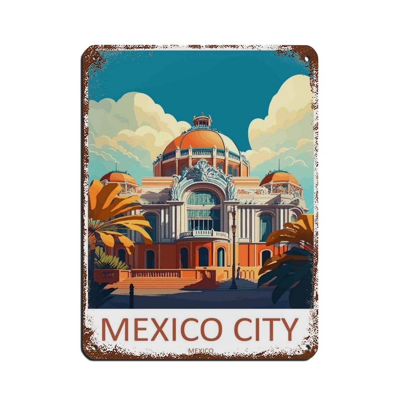 Mexico City Travel Art Poster (94) Tin Sign Vintage Metal Pub Club Cafe Bar Home Wall Art Decoration Poster Retro 12x16inch(30x40cm)