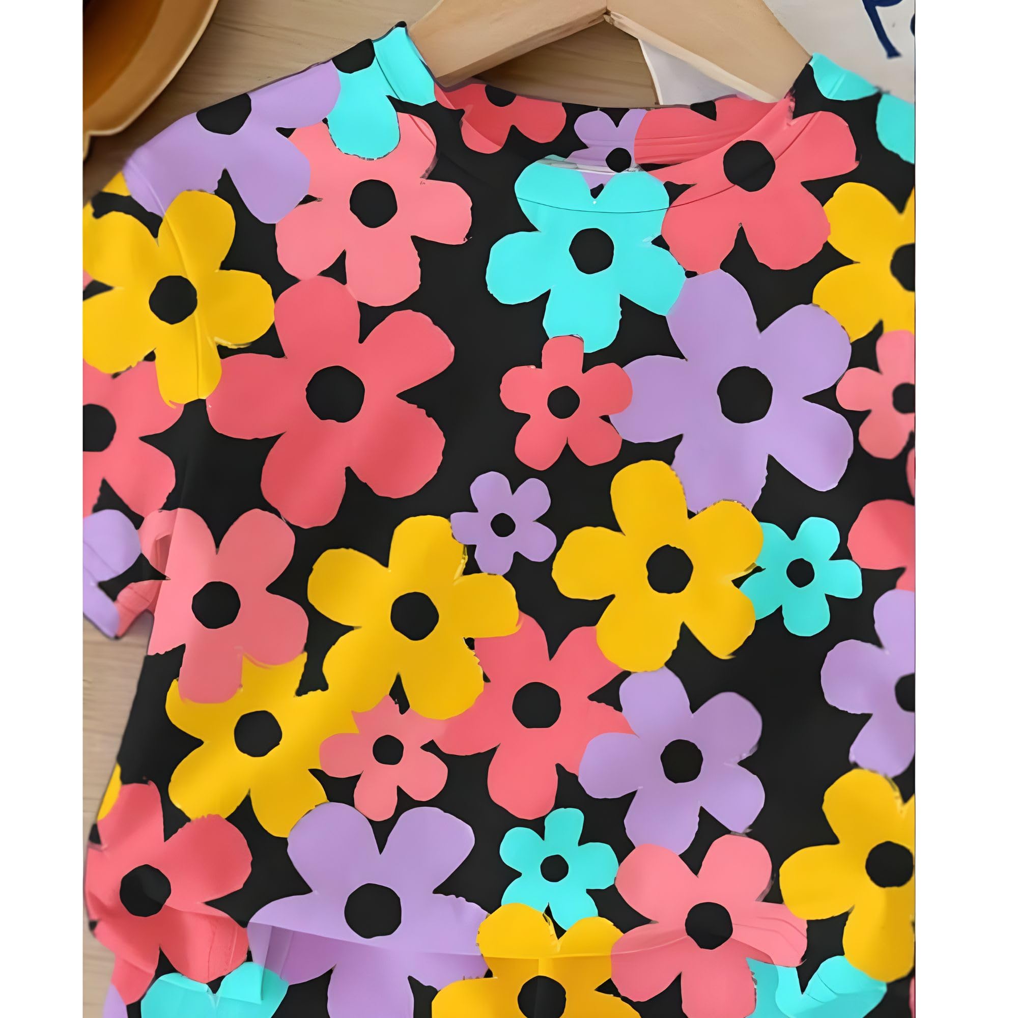 4YOU Dresses Beautiful Cotton Blend Fabric with Beautiful Print Tshirt and Half Pant For Girls - Image 4 thumbnail