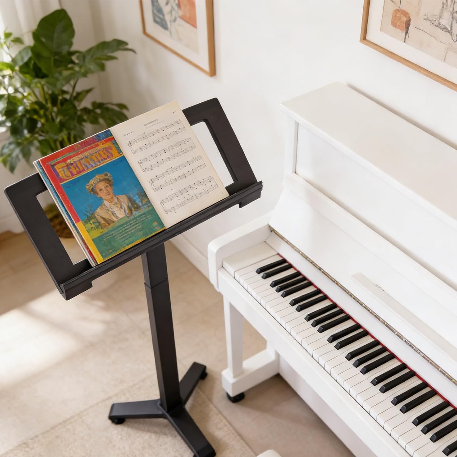 Foldable Adjustable Music Stand for Keyboard with Clip Holder Portable Design Music Sheet Clip Stand