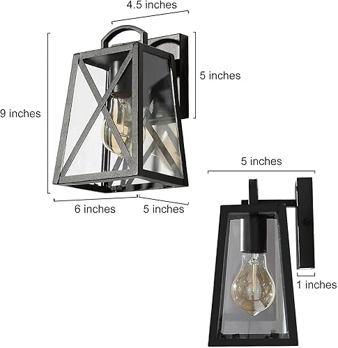 Miniatura 5 de Aplique de pared negro para exteriores, trapezoidal de granja, antioxidante, impermeable, luces de porche al aire libre, montaje en pared, lámpara