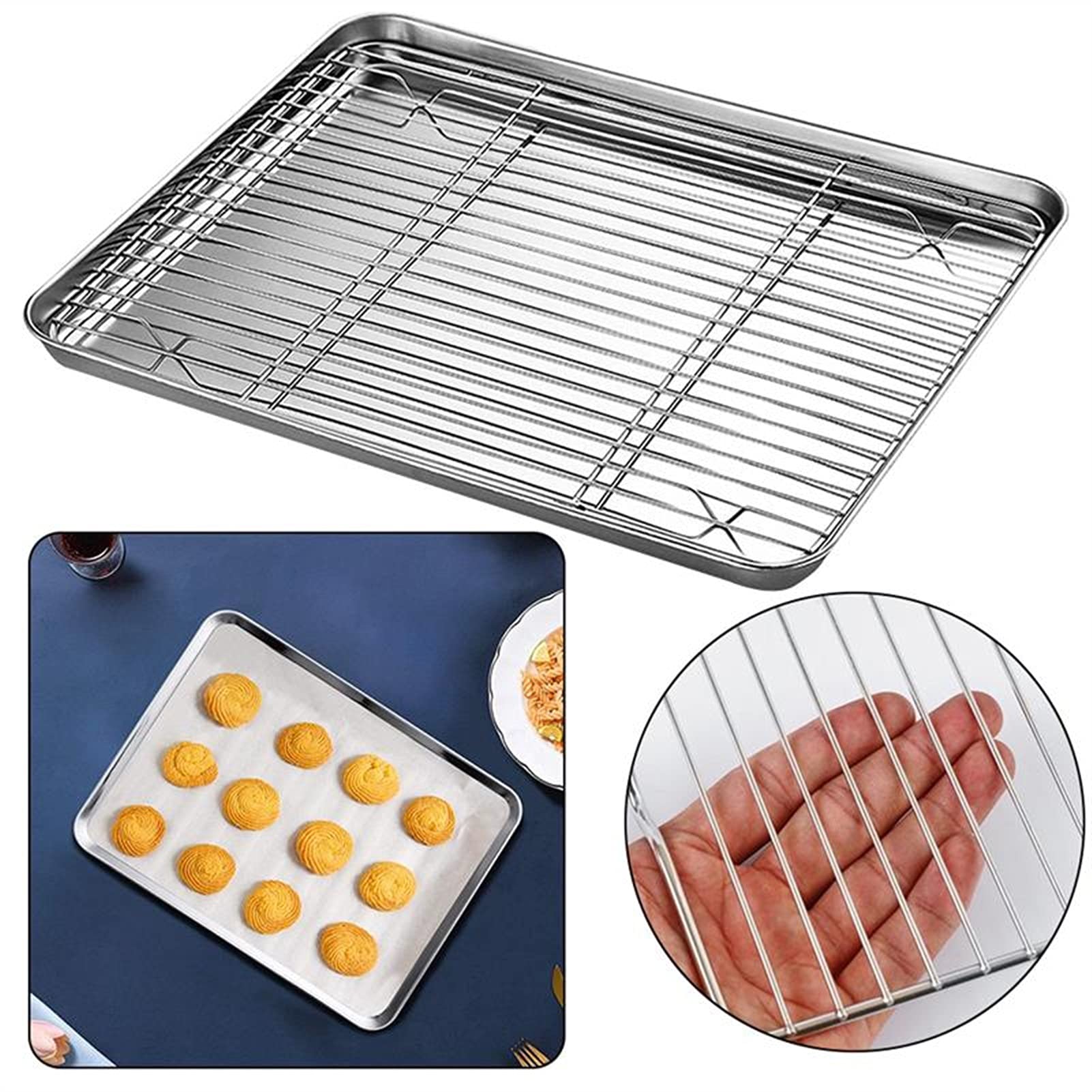 Alimentos Cocina a la Parrilla Bandeja de Horno de enfriamiento de Acero Inoxidable Horno de Drenaje de Aceite para Hornear Lavavajillas Bandeja para Hornear Parrilla Parrilla, Bandeja de enfriamien