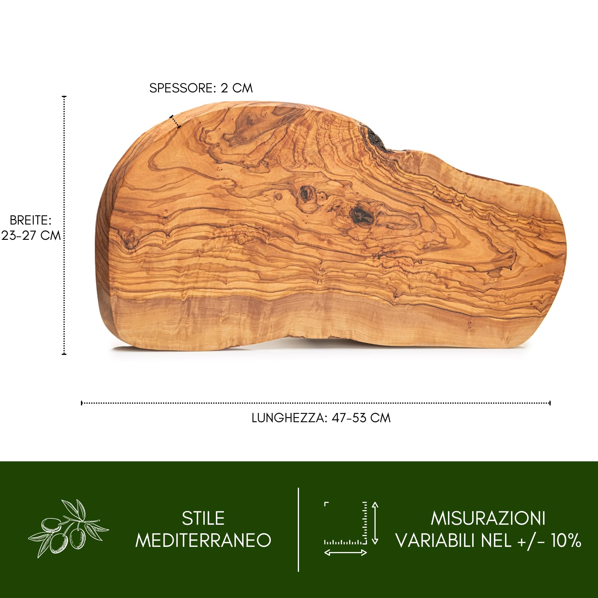 Set 4 Taglieri In Legno D'Ulivo - 28x13 Cm - Naturali E Unici - Per Servire Formaggio, Tapas, Pane E Carne - Idea Regalo Elegante