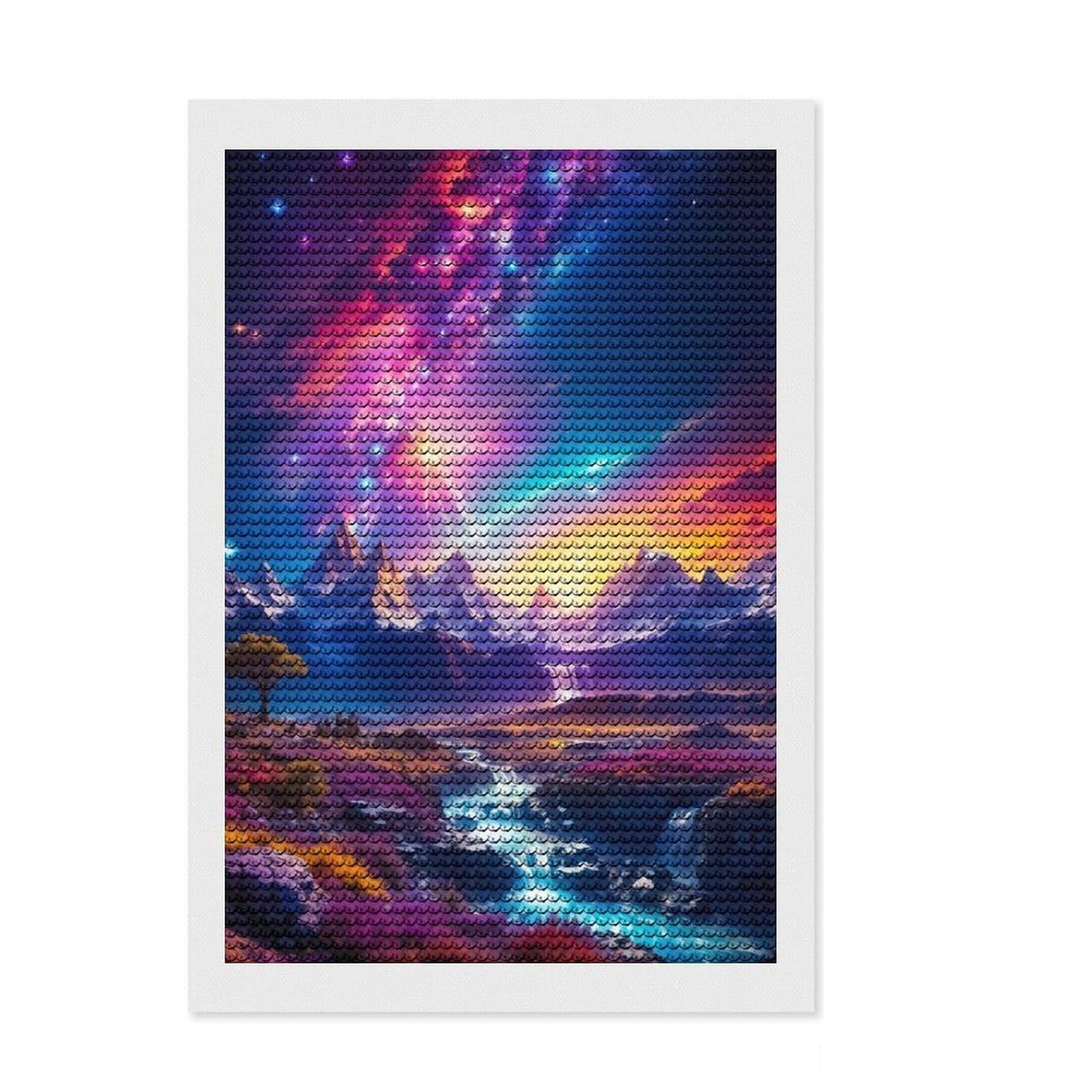 Junmoney Magic River DIY Diamond Art Canvas Kit 8"x12", Easy to Enjoy, Easy Handmade Project, Cosy Home Accent, Festive Craft Gift