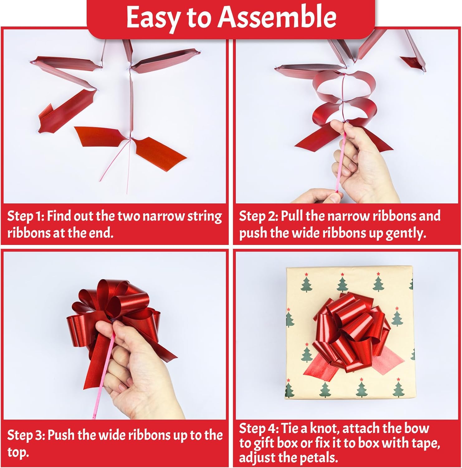 12Pcs Gift Bows Red Pull Bows for Gift Wrapping, 6 inches Large Ribbon Bows for Bouquet Christmas Wedding Present Decorations - Image 3