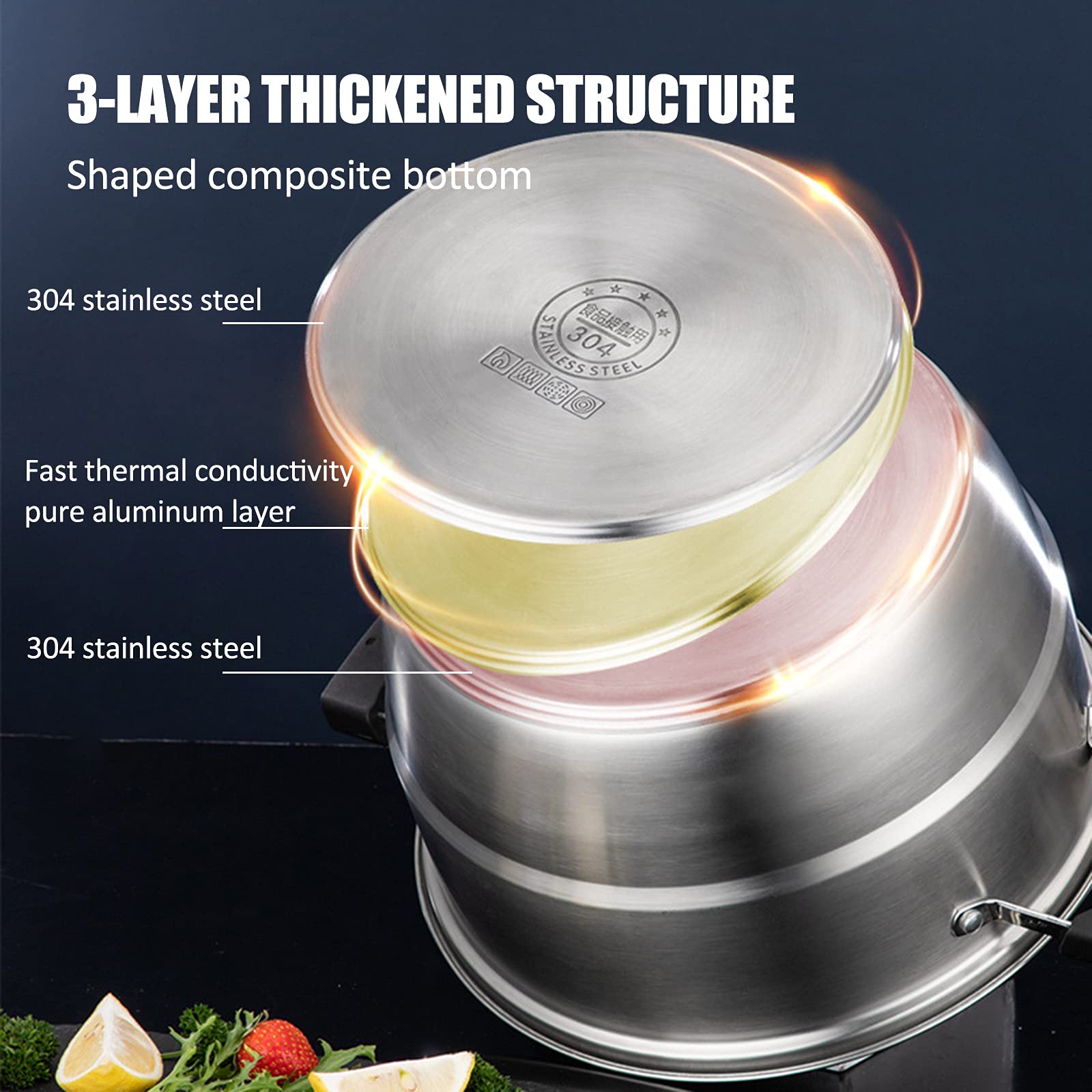 AIZYR Dampfgartopf Aus Edelstahl 304 Dampfkochtopf Soße Mit Gehärtetem Glasdeckel Für Tamale, Gemüse, Knödel,30cm