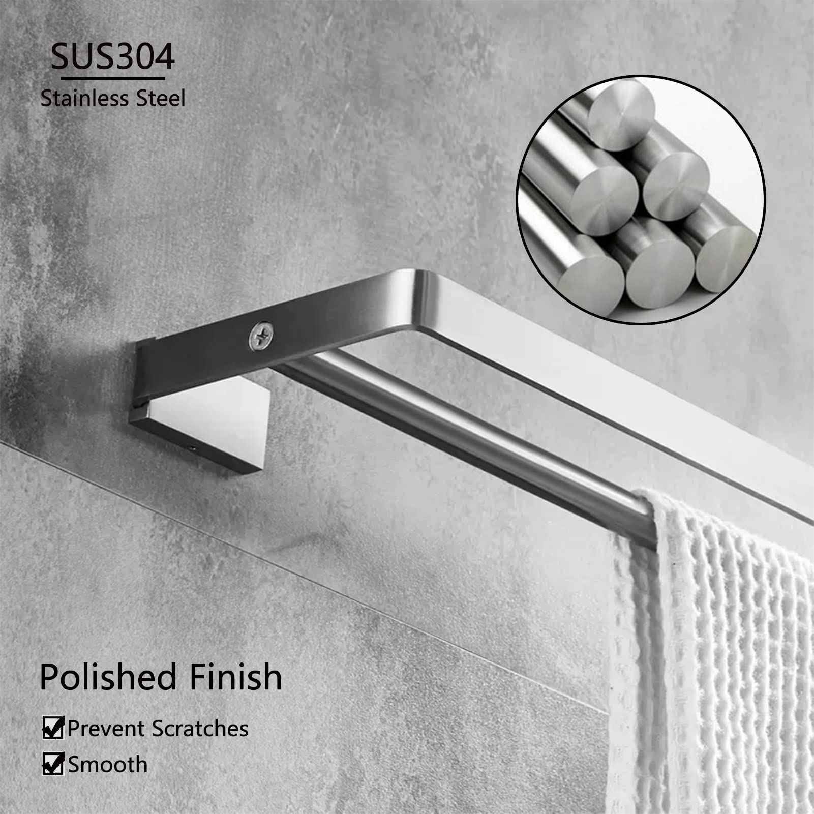 Barra para Toallas de Plata cepillada, rieles de Pared, Soporte Doble con Base Cuadrada para baño o Cocina - Montaje con Tornillos (Tamaño: 60 cm)