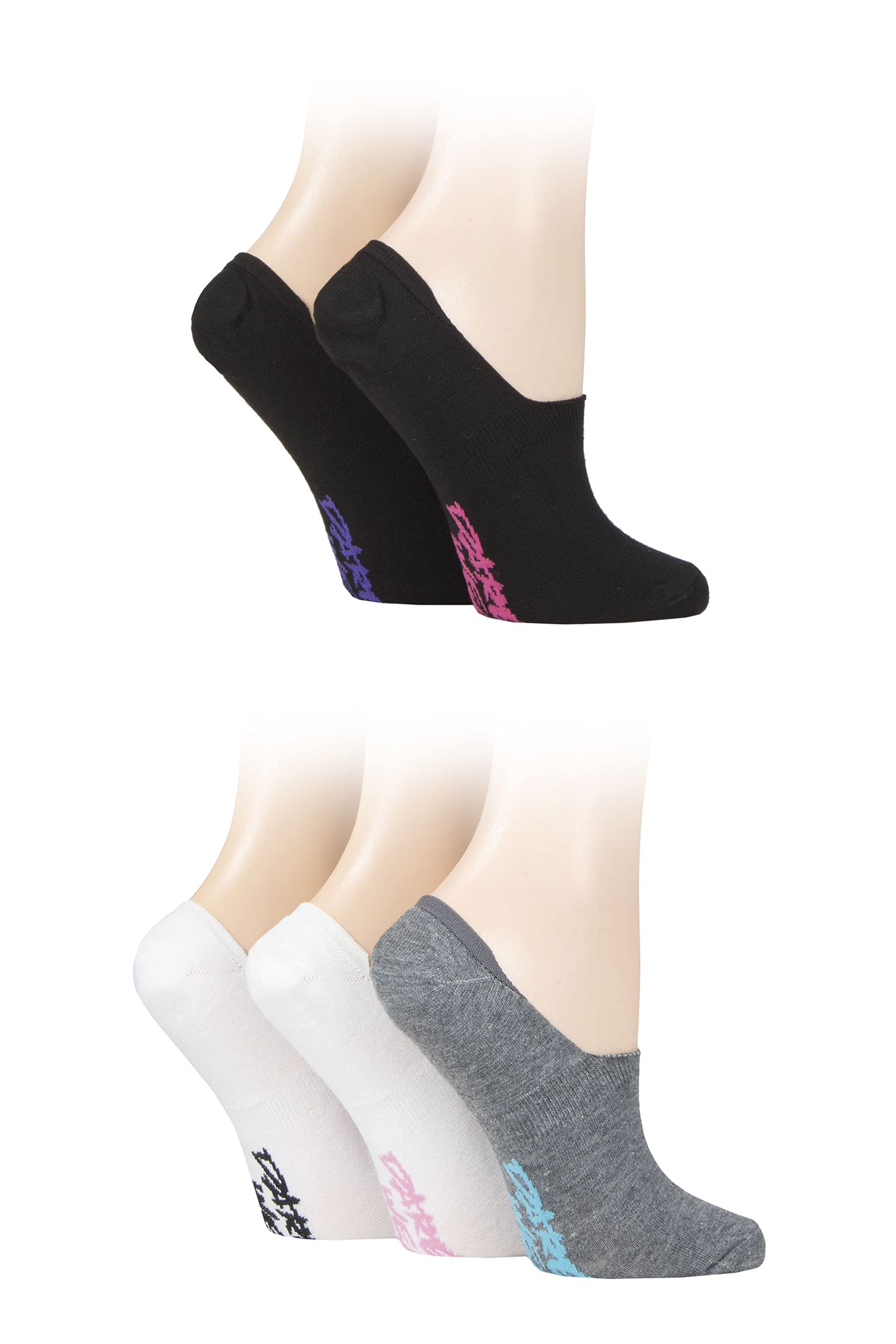 SockShop Dare to Wear Ladies No Show Socks Pack of 5 White/Grey/Black 4-8