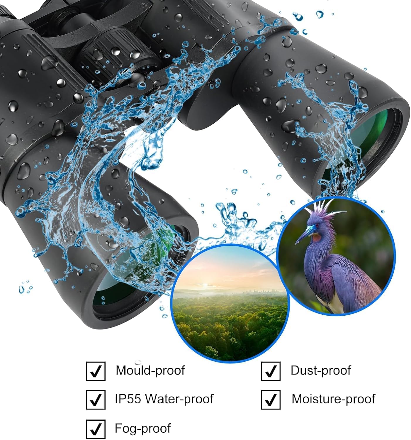 CREDSY 10 x 50 Binoculars for Long Eye Relief Waterproof Fog Proof Lens Durable & Clear BAK-4 Lens for Bird Watching, Travel, Sports Match for Kids & Adults 2