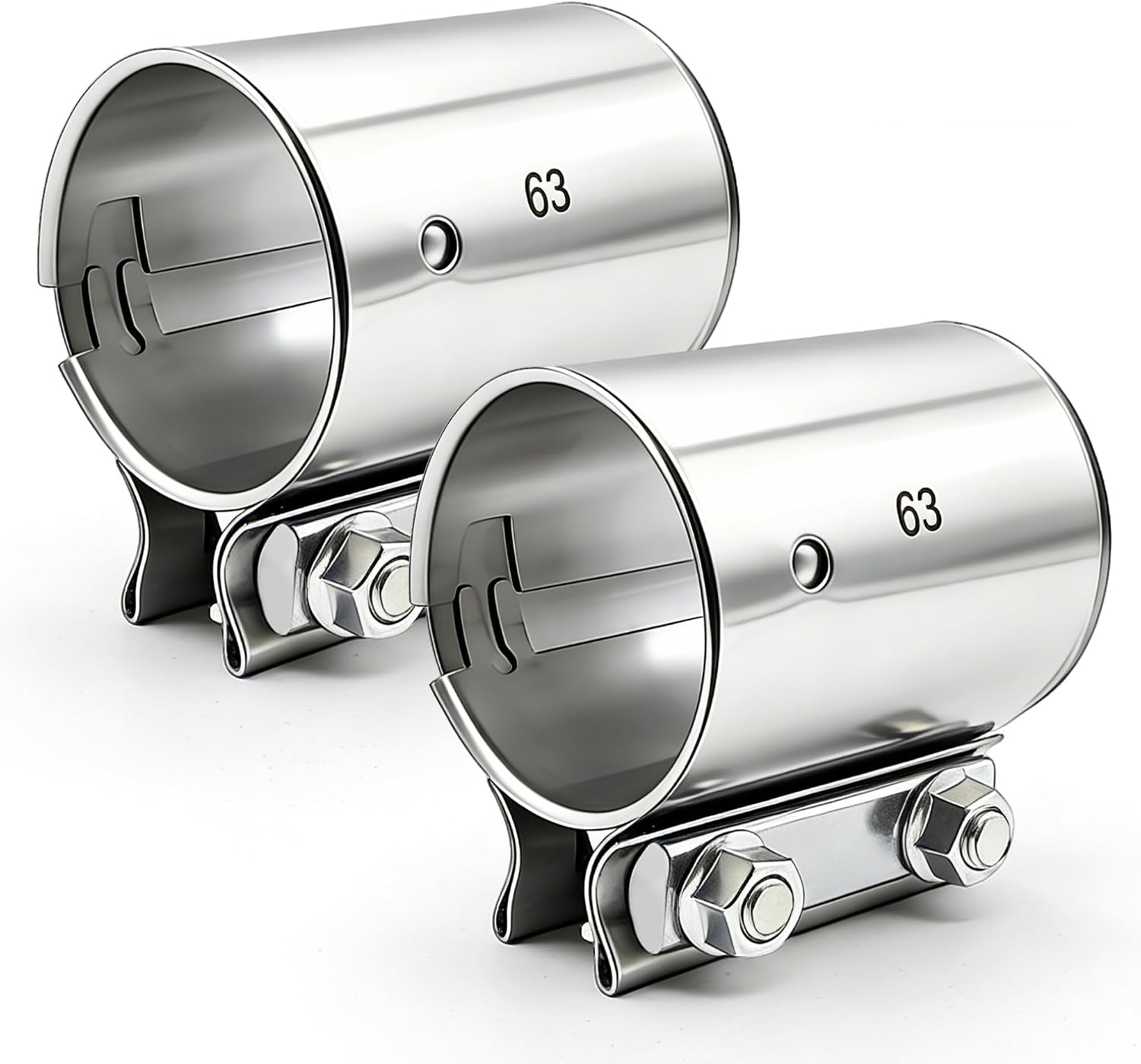 2.5 Inch Exhaust Clamp, 2 1/2" Muffler Clamp Sleeve Coupler for 2.5 Inch OD Exhaust Pipe, Muffler, Elbow, Exhaust Tubing Connection (2PCS)