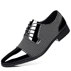 Men Patent Leather Tuxedo Shoes Cap Toe Lace-up Formal Casual Oxfords Shoes Breathable Business Wedding Dress Shoes Grey