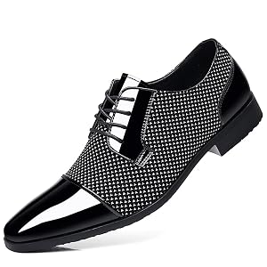 Men Patent Leather Tuxedo Shoes Cap Toe Lace-up Formal Casual Oxfords Shoes Breathable Business Wedding Dress Shoes Grey