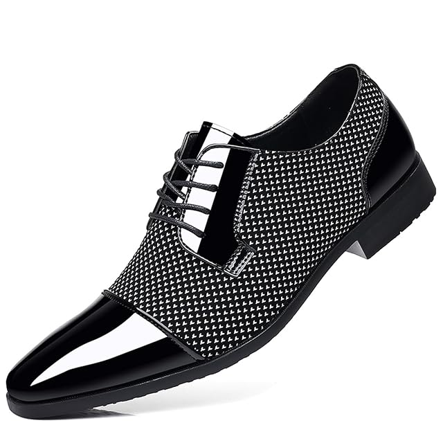 Men Patent Leather Tuxedo Shoes Cap Toe Lace-up Formal Casual Oxfords Shoes Breathable Business Wedding Dress Shoes Grey