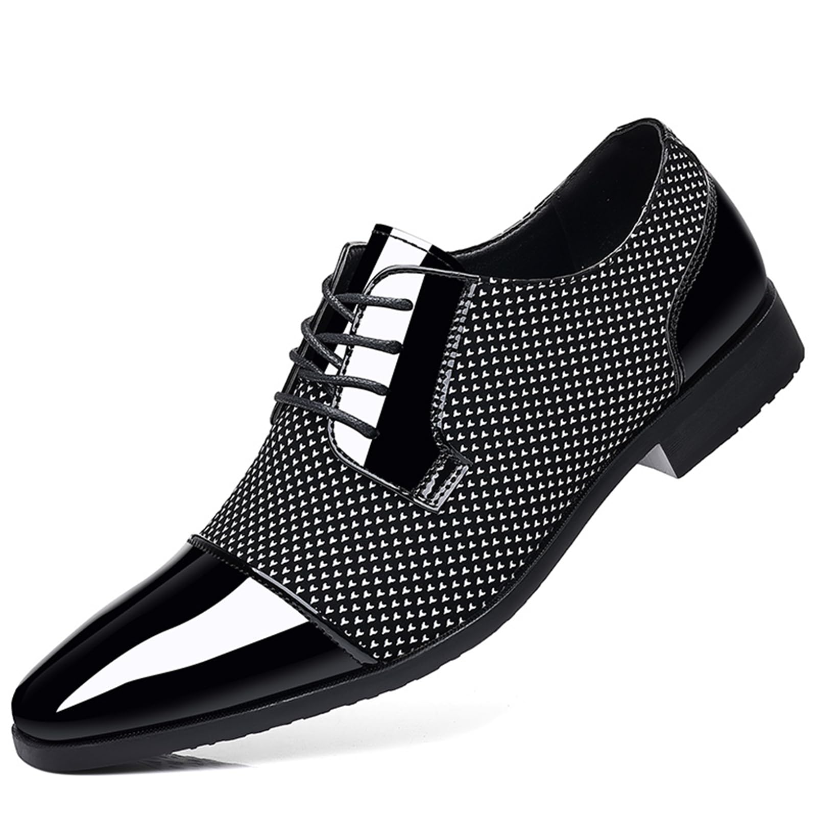 Men Patent Leather Tuxedo Shoes Cap Toe Lace-up Formal Casual Oxfords Shoes Breathable Business Wedding Dress Shoes Grey