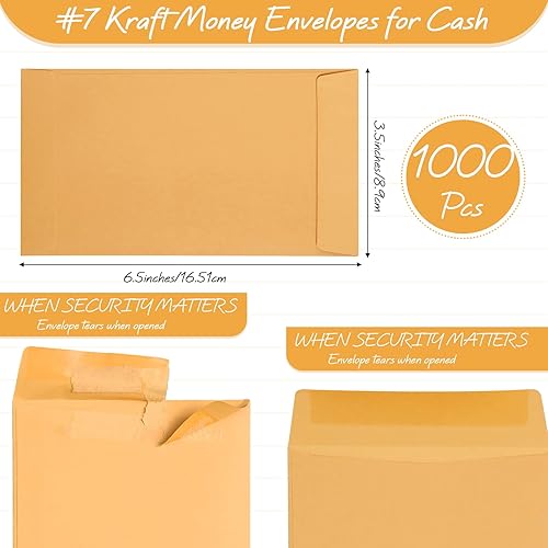 Miniatura 2 de Taobary Paquete de 1000 sobres de dinero #7 para efectivo, sobres autoadhesivos para monedas con engomado para sellar semillas de 3-12 x 6-12