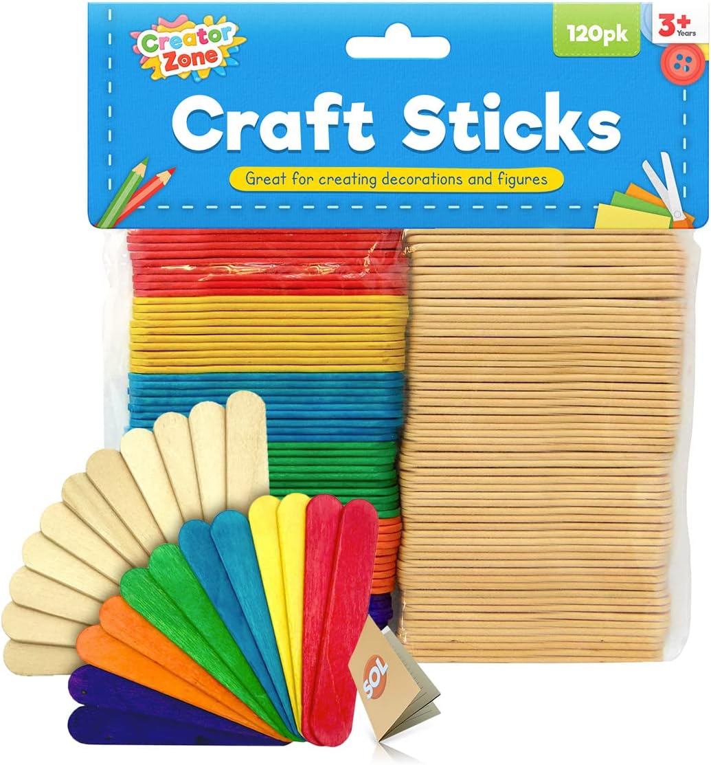 120pk Wooden Lolly Sticks for Craft 8cm Natural & Coloured Lollipop