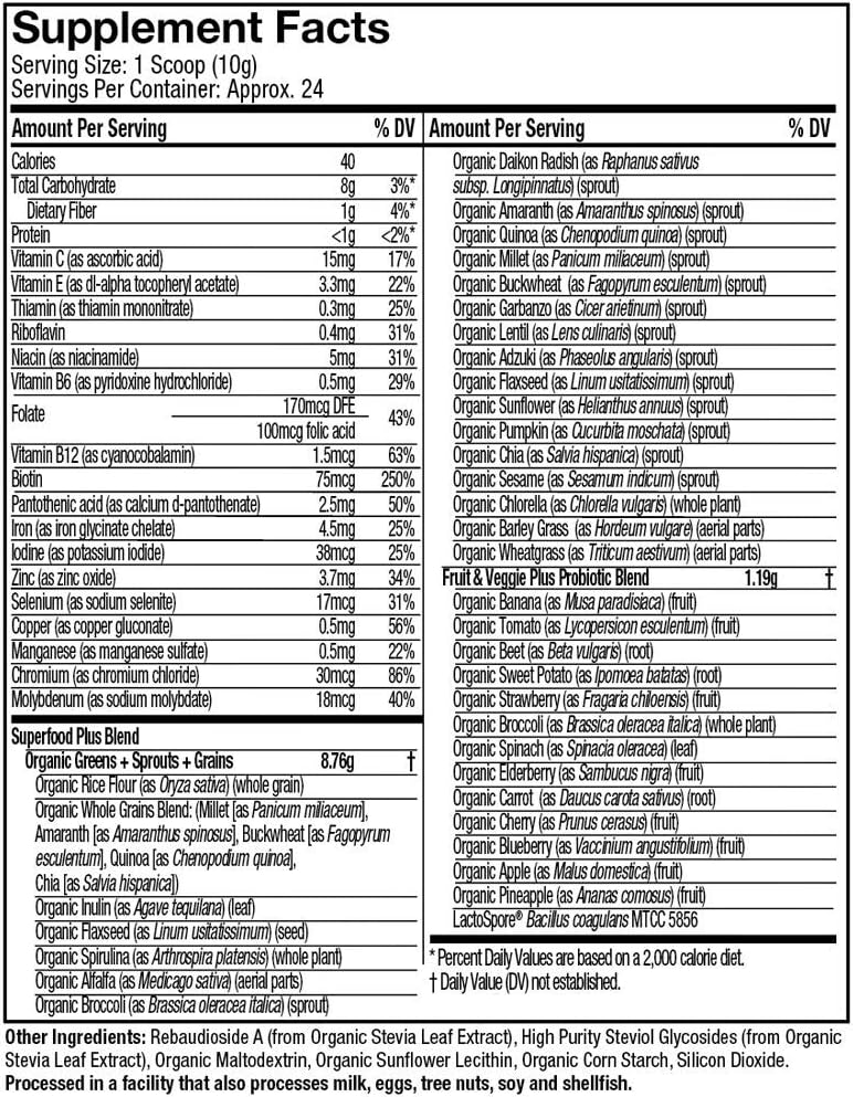 Greens Powder Smoothie Mix | Purely Inspired Organic Greens Powder Superfood | Super Greens Powder Organic | Fruit + Veggie Superfood Powder | Green Smoothie Powder, 24 Servings (Package May Vary) : Health & Household