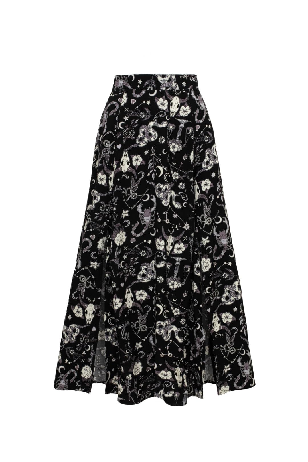 Hell Bunny Women's Black Star Sign Graphics Midi Skirt In | Size: Medium