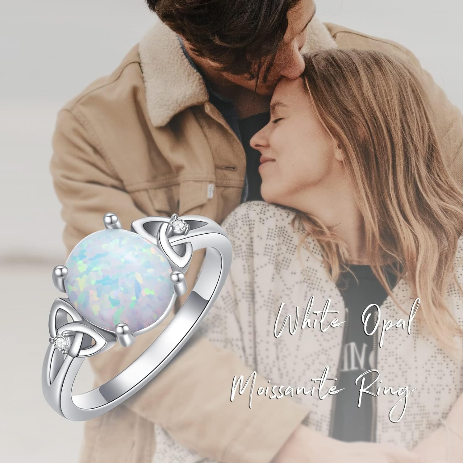 DIYA Opal Celtic Rings For Women 14k Gold Plated Opal Engagement Ring White Opal Wedding Ring Anniversary Valentine's Day Jewelry Gifts for Her Wife Girlfriend