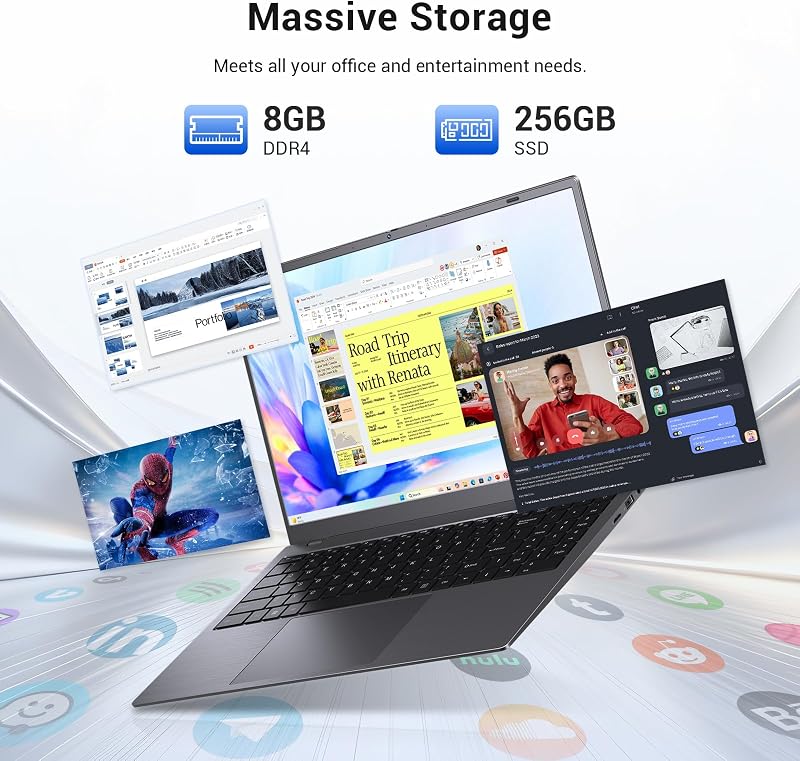 15.6 Inch Laptop Computer, AMD 3020e Processor (Up to 2.6GHz), 8GB RAM 256GB SSD, 1080P IPS FHD Display, USB3.2, Type-C, HDMI, WiFi 5, Win11 Laptop, Notebook Laptops for Business and Students image 4