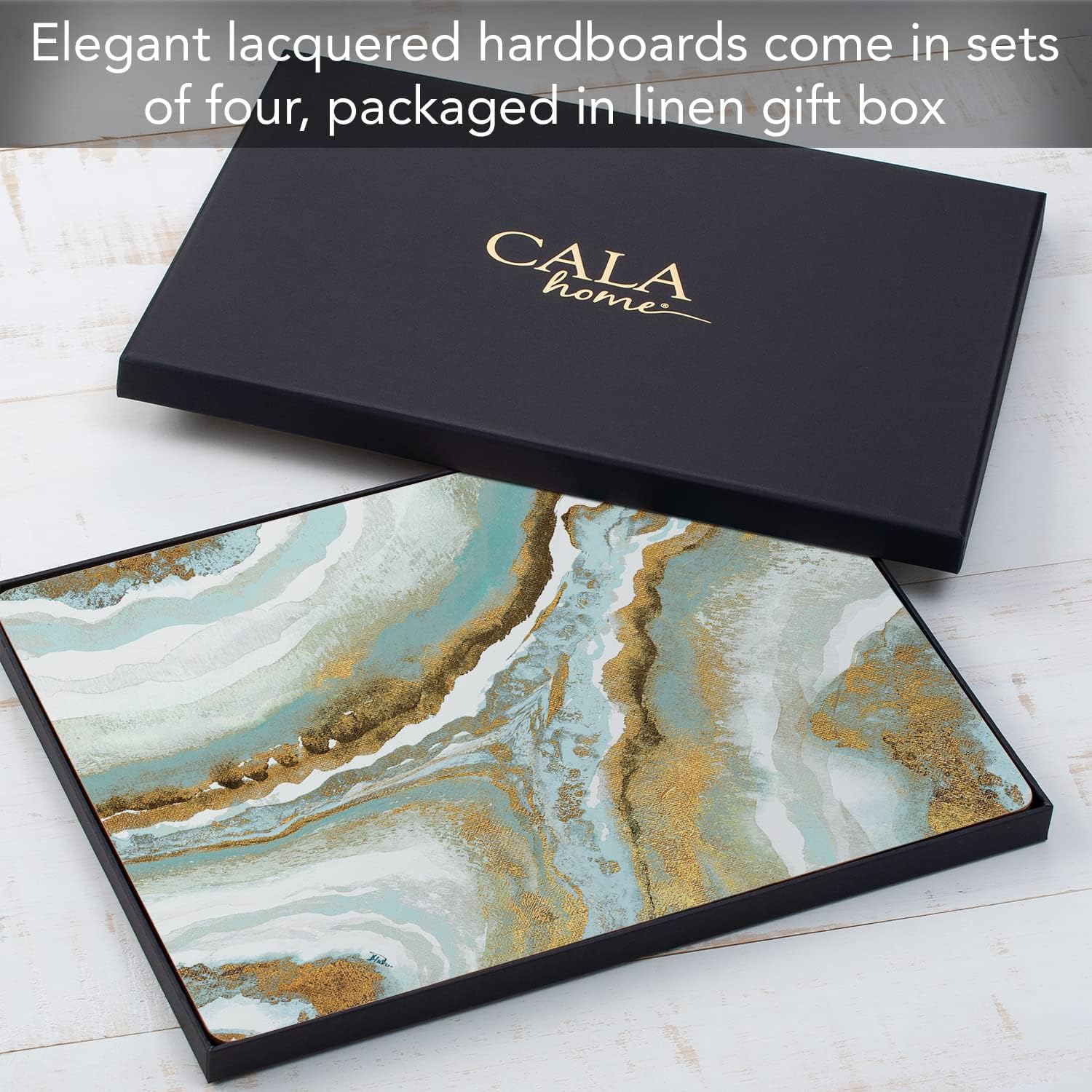 Teal Agate Premium Decorative Hardboard Tabletop Placemats 4-Pack Manufactured in The USA Heat Tolerant and Easily Wipes Clean