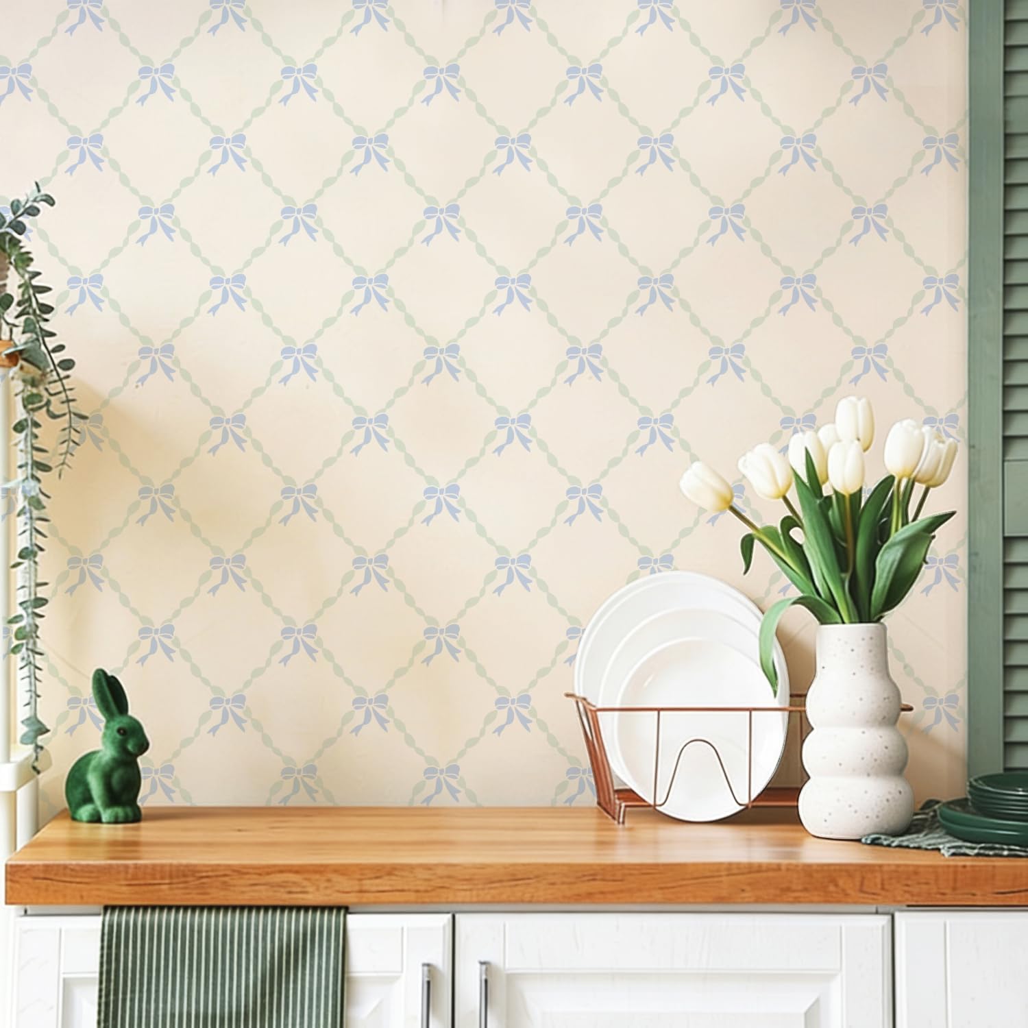GSS Designs 16x24Inch Bow Trellis Stencil Reusable Ribbon Lattice Pattern Stencil for Painting Walls Furniture Canvas Decorative Bow Diamond Grid Stencils