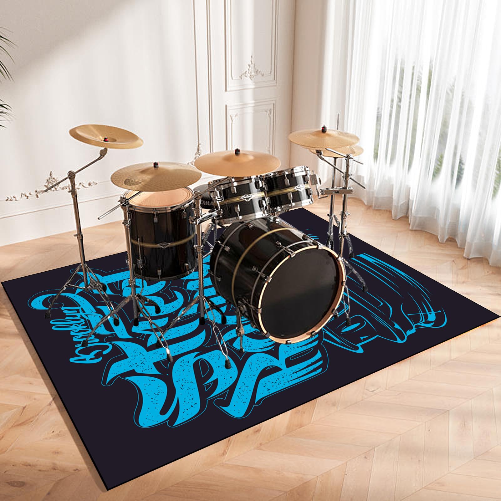 Drum Teppich, Schlagzeugteppich, Music Carpet Innen und Außen, Trommelteppich mit rutschfester Unterseite für Schlagzeug, Drum Rug, Elektrisches Schlagzeug Teppich für Studio, Wohnung 140 x 120 cm