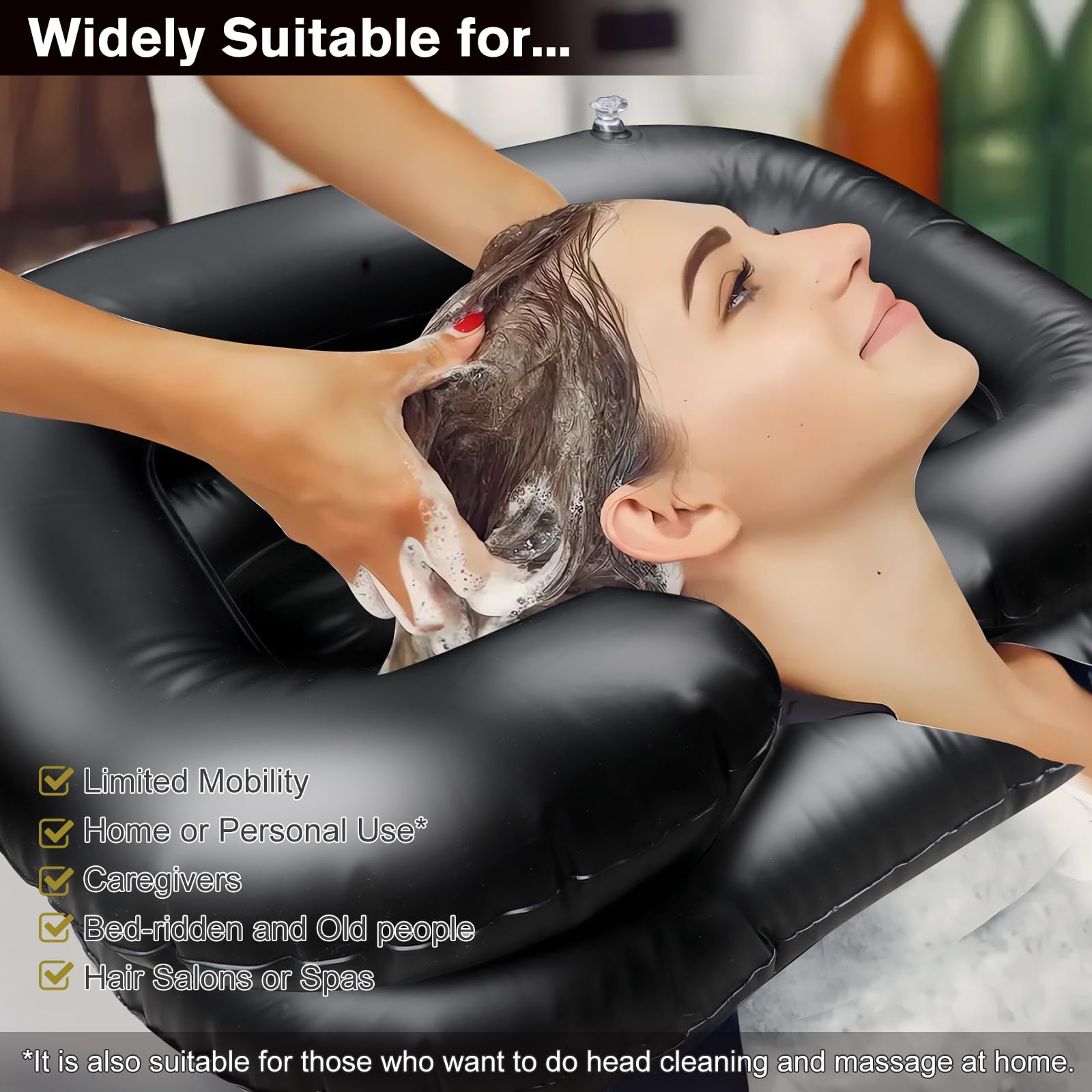 Aufblasbares Haarwaschbecken Für Bettlägerige,Haare Waschen Für Bettlägerige, Tragbares Aufblasbar Mobiles Waschbecken mit Ablaufschlauch, Friseur Shampoo Becken - 60 * 55 * 22cm Schwarz
