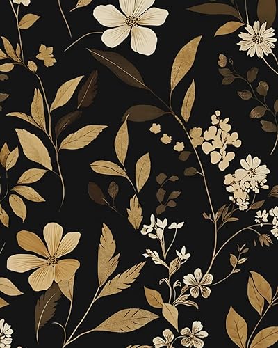 Miniatura 23 de Papel tapiz vintage para despegar y pegar, papel tapiz floral negro y blanco, papel de contacto con hojas vintage, impermeable, autoadhesivo para