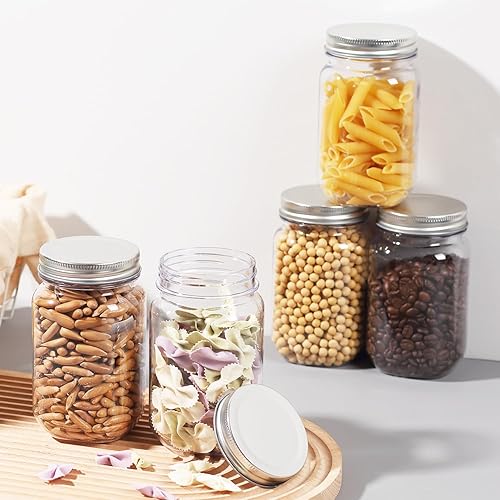Miniatura 6 de OMNISAFE Tarros de plástico transparente de 16 onzas con tapa de rosca, tarros vacíos reutilizables para almacenamiento de alimentos, recipientes