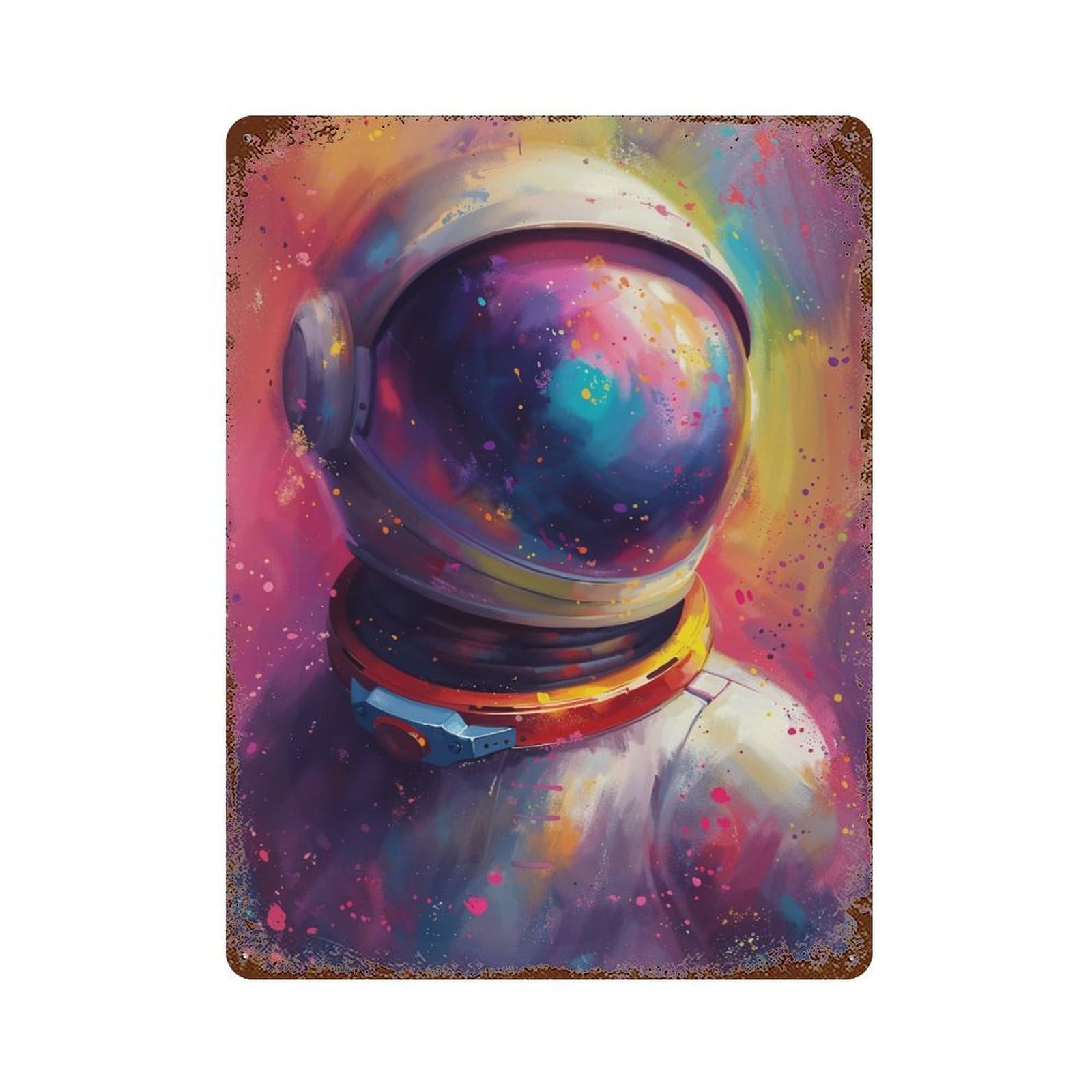Colorful Astronaut Decorative Tin Sign 15.7"x11.8", Old School Wall Decor for Garage, Pub Or Kitchen