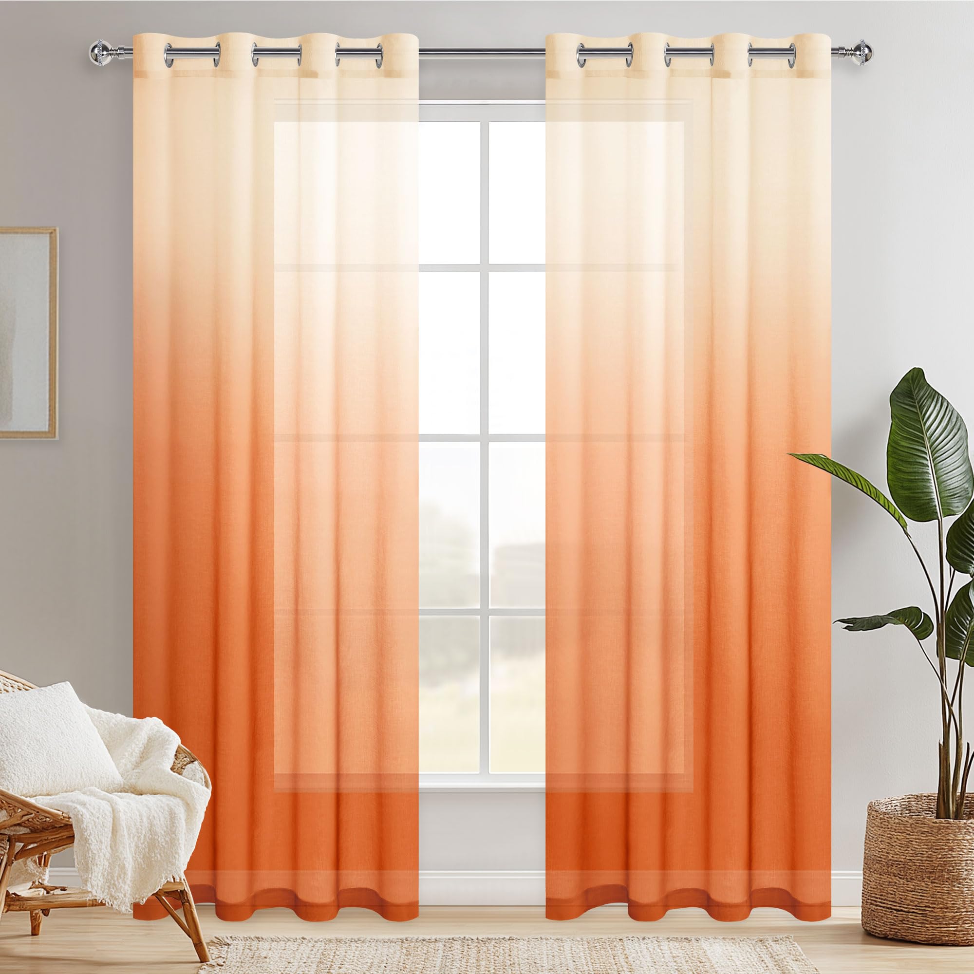 Voilage ombre demi-transparent Hiasan orange pour filtrer la lumière
