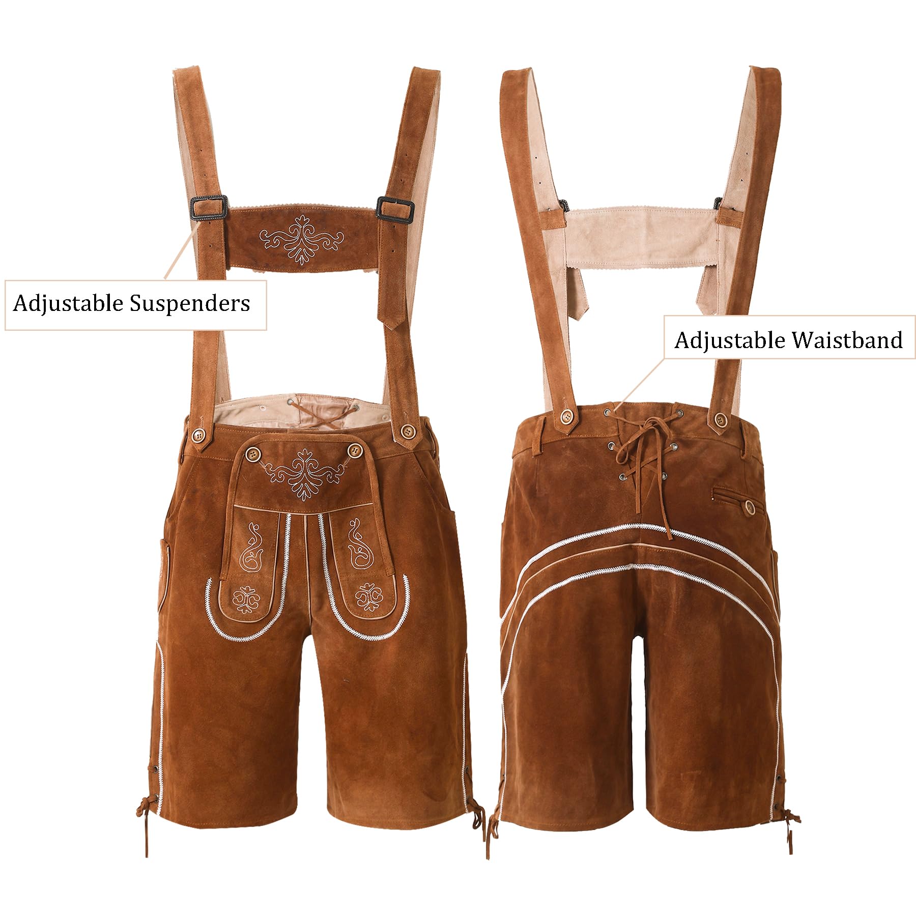 Adisno Lederhosen Men,Oktoberfest Outfit Mens,Oktoberfest Costume Lederhosen Men,100% Cow Suede Leather(Brown, 56) - Image 4
